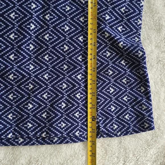 Lands' End Blue Geometric Fair Isle Fleece Pullover Preppy Winter Chic Sz.Small - Picture 13 of 14